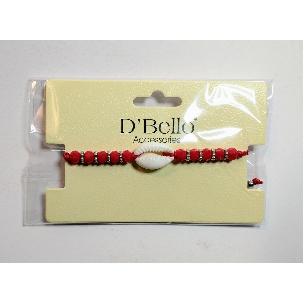 D'Bello Accessories Focal Cowrie with Beads Red Adjustable Bracelet